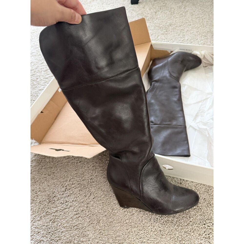 Nine West Brown Leather Knee High Wedge Boots - Size 7M - New